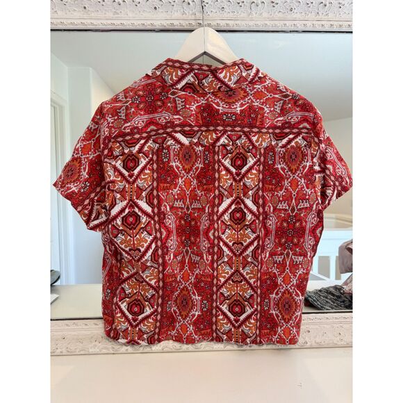 Rachel Zoe Red Boho Print 100% Linen Two Piece Top Pants Outfit Set Size Small - Picture 6 of 9